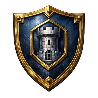 Blue-steel shield carrying a rook emblem