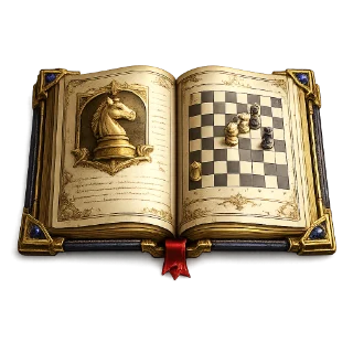 Illuminated chess book with a knight page and bookmark